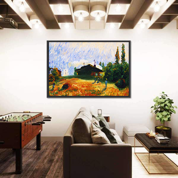 Pastoral Cottage in Golden Wheat Field Canvas Wall Art