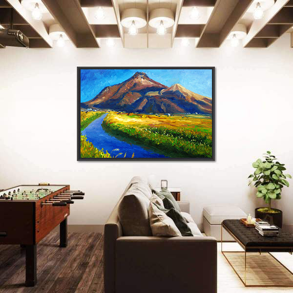 Jagged Mountain with Winding River Canvas Wall Art