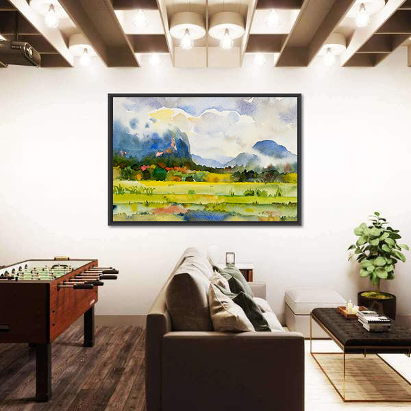 Watercolor Countryside Meadow Canvas Wall Art