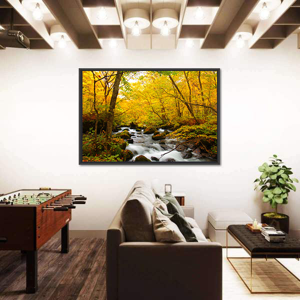 Autumn Colors Of Oirase River Canvas Wall Art