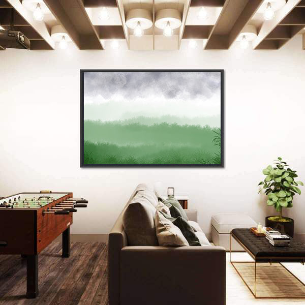 Misty Green Field with Rolling Hills Canvas Wall Art