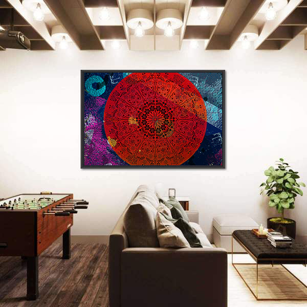 Intricate Red Mandala with Teal Accent Canvas Wall Art
