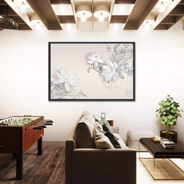 3d White Lotus Floral Mural Canvas Wall Art