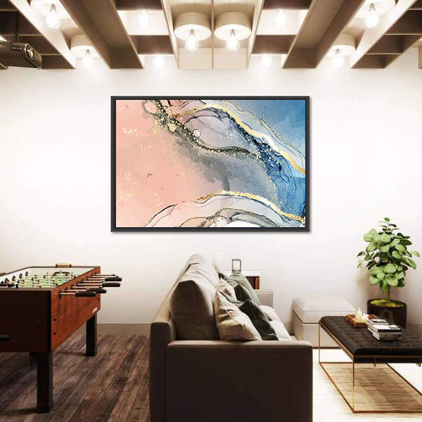 Pastel Marble Abstract with Gold Veins Canvas Wall Art
