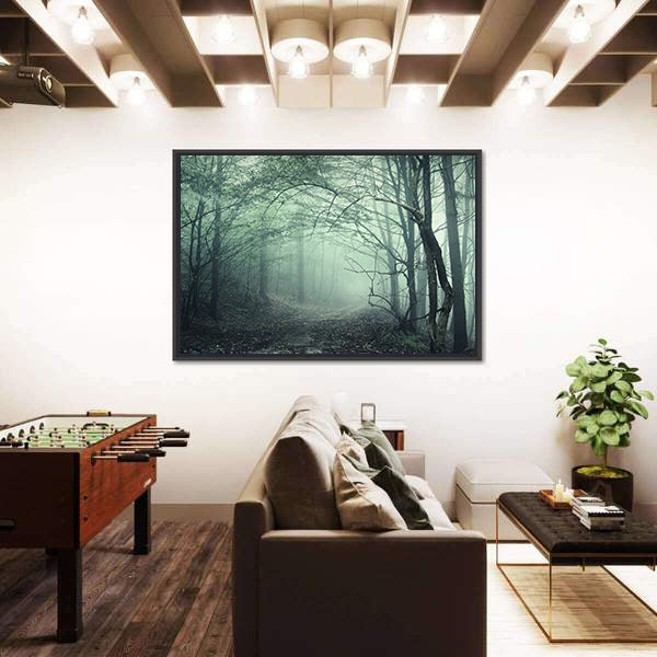 Foggy Forest Pathway Canvas Wall Art