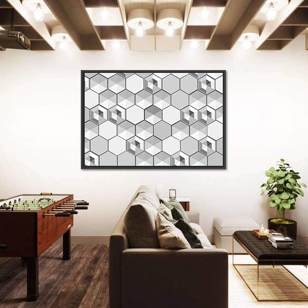 Monochrome 3d Hexagon Abstract Canvas Wall Art