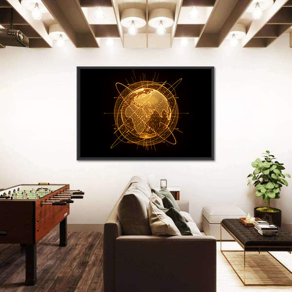 Global Network Wireframe Globe Canvas Wall Art