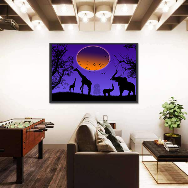 Moonlit Jungle Animal Silhouettes Canvas Wall Art