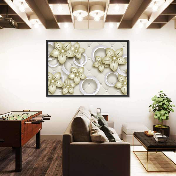 Quilted Floral Wallpaper with Pearl Accents Canvas Wall Art