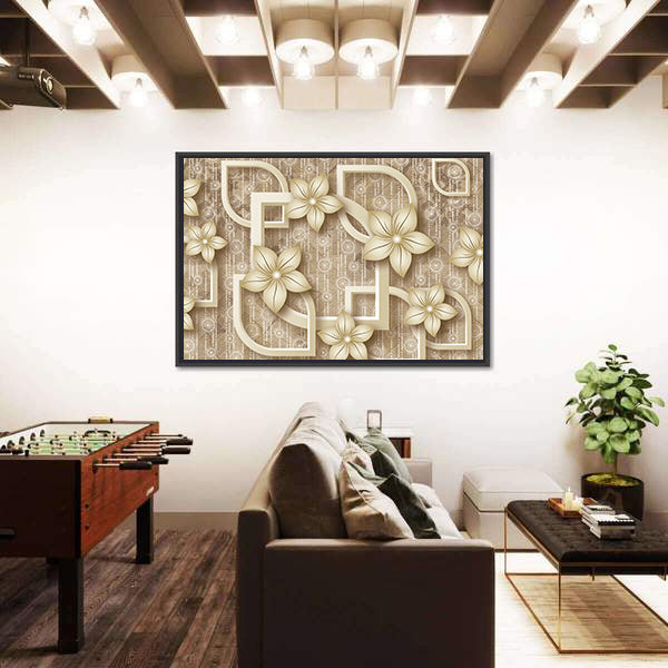 3d Stylized Flowers with Geometric Frames Canvas Wall Art