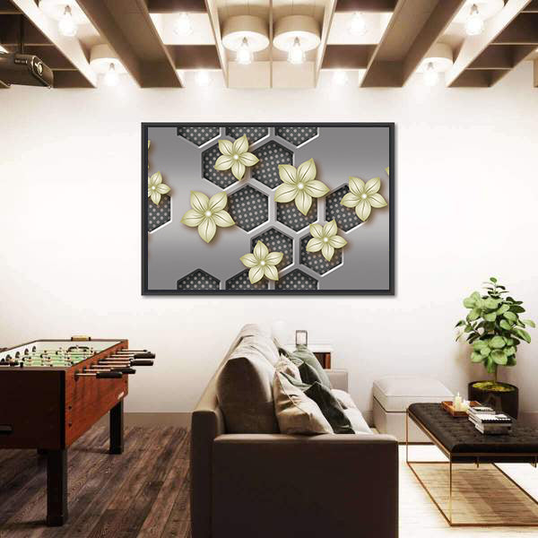3d Geometric Flower with Honeycomb Pattern Canvas Wall Art