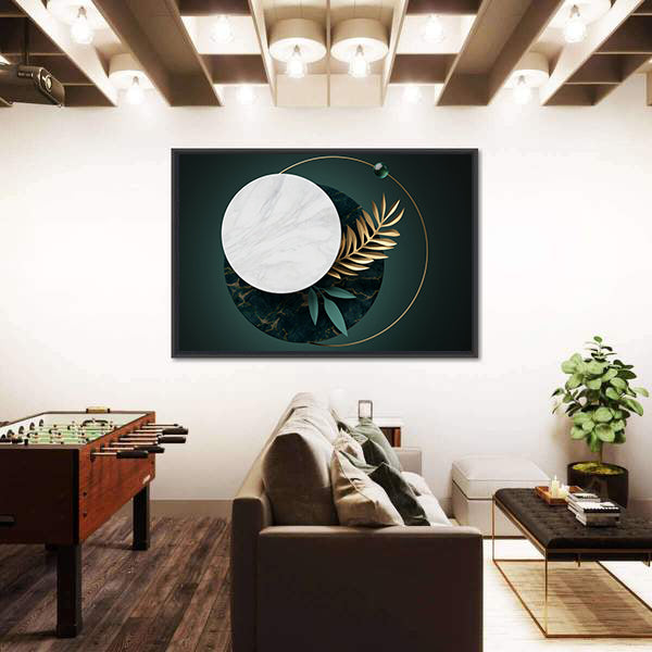 Green and Gold Geometric Botanical Abstract Canvas Wall Art