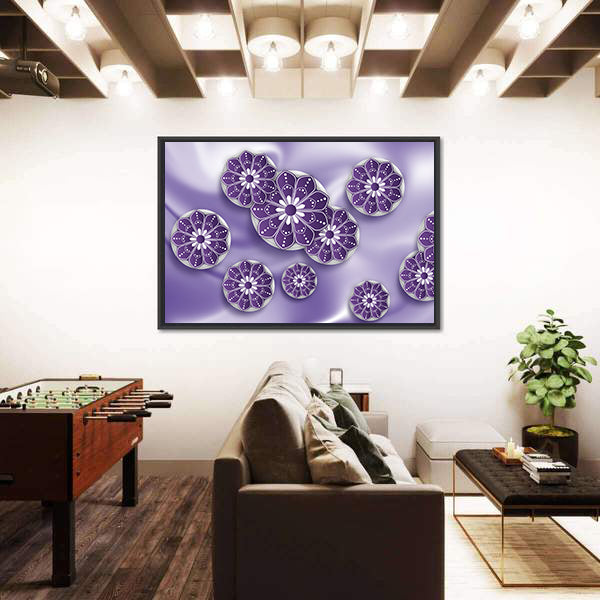 Blue Purple Mandala Floral Abstract Canvas Wall Art