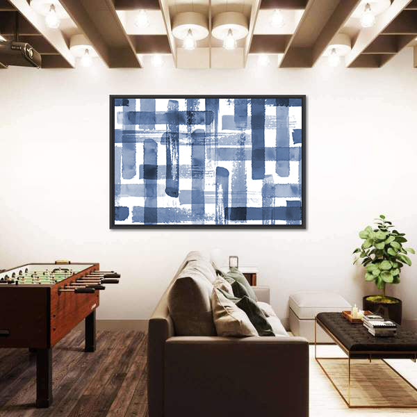 Blue Grunge Cross Geometric Shapes Canvas Wall Art