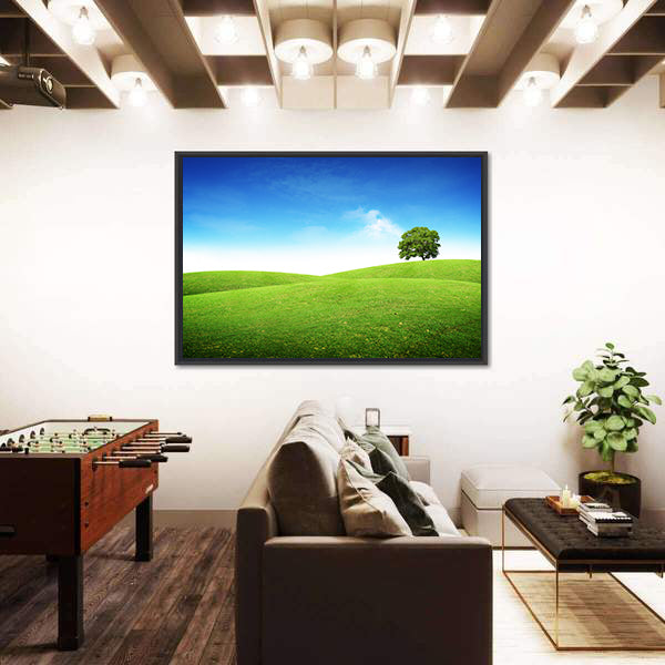 Lone Tree on Rolling Green Hills Canvas Wall Art