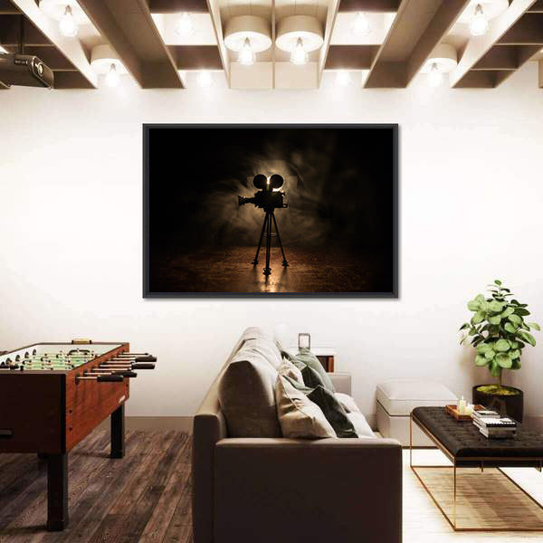 Vintage Film Camera on Tripod Canvas Wall Art