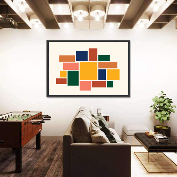 Yellow Square Abstract Geometric Collage Canvas Wall Art