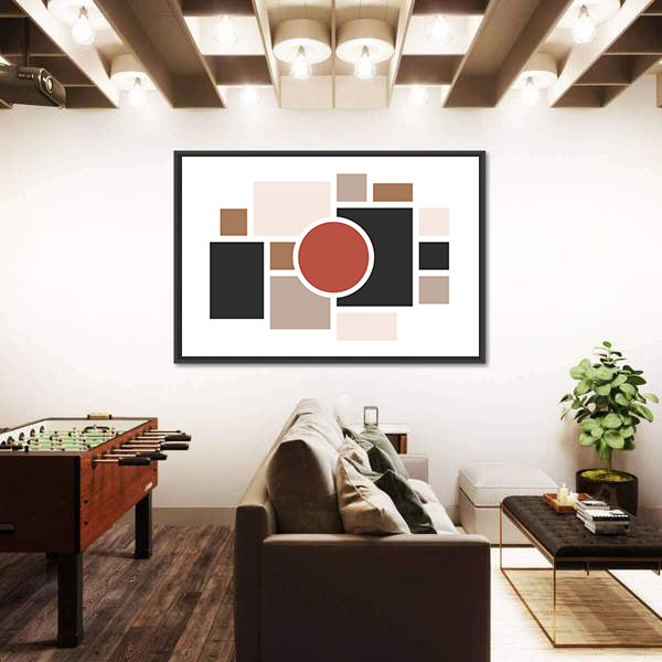 Central Red Circle Geometric Collage Canvas Wall Art