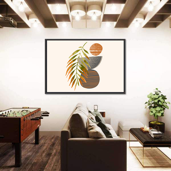 Tropical Palm Leaf with Textured Orange Circle Canvas Wall Art