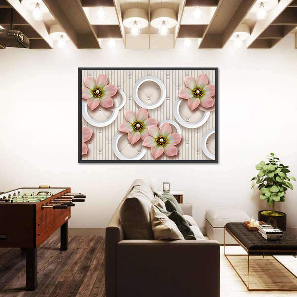 3d Pink Floral with Pearl-centered Blooms Canvas Wall Art