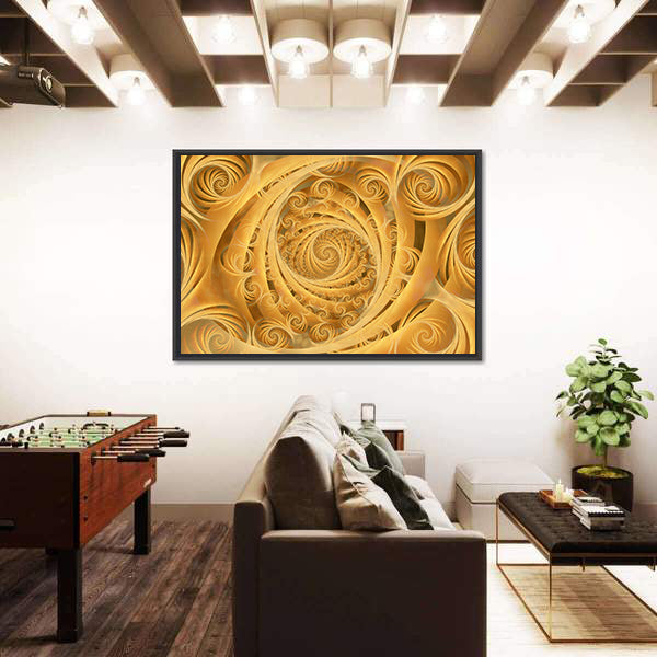 Wispy Gold Spiral Pattern Canvas Wall Art