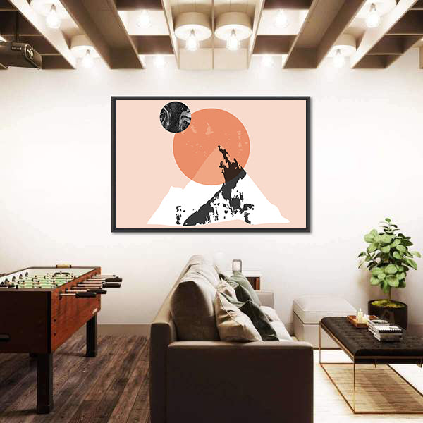Sun and Moon Minimalist Mountain Landscape Canvas Wall Art