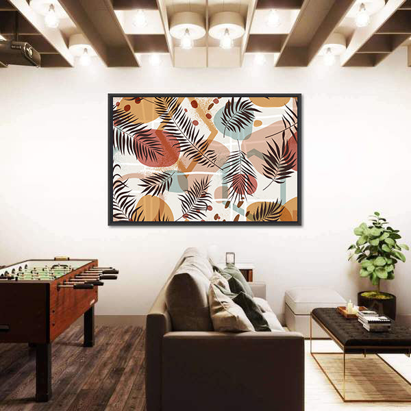 Terracotta Tropical Palm Fronds Pattern Canvas Wall Art