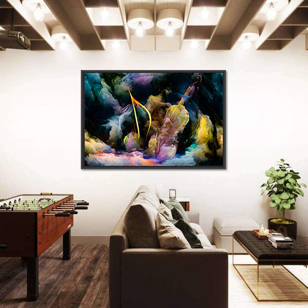 Golden Violin in Colorful Nebula Canvas Wall Art