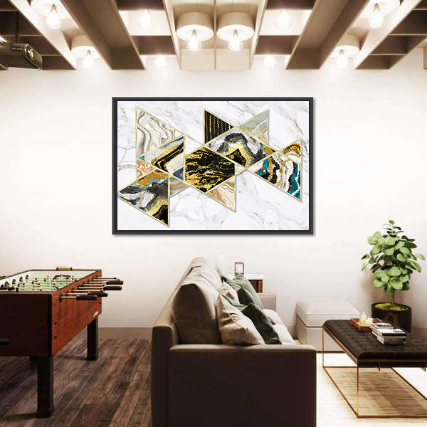 Gold-rimmed Geometric Geode on White Marble Canvas Wall Art