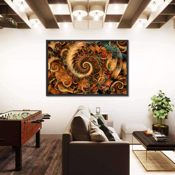 Fractal Spiral Swirls in Warm Earth Tones Canvas Wall Art