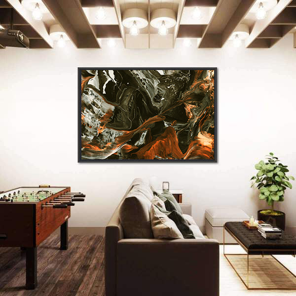 Black and Burnt Orange Marbled Abstract Canvas Wall Art