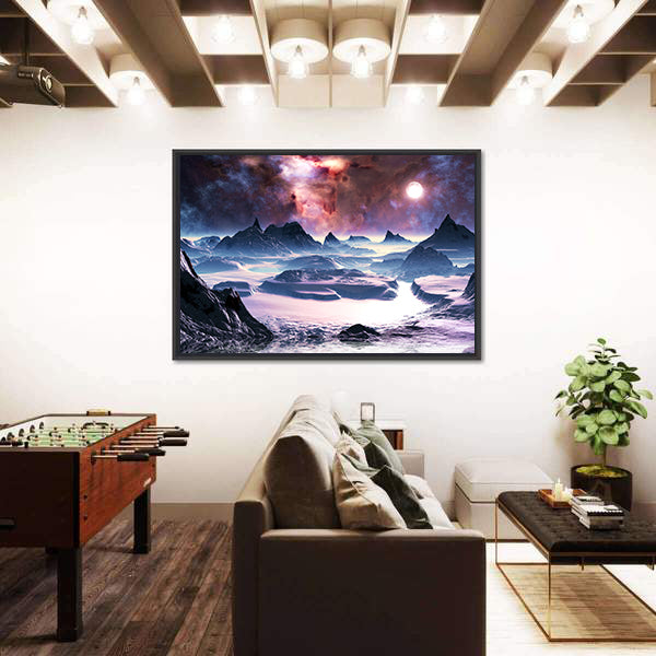 Winter Aurora Over Alien Landscape Canvas Wall Art