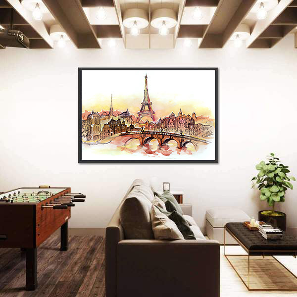 Paris Sunset Skyline with Eiffel Tower Canvas Wall Art