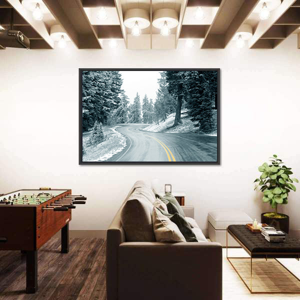 Snow On Mountain Highway In Oregon Canvas Wall Art