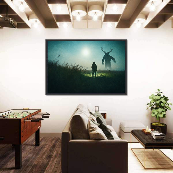 Alone Man Against Mysterious Monster Canvas Wall Art