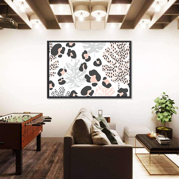 Pink and Black Leopard Monstera Pattern Canvas Wall Art
