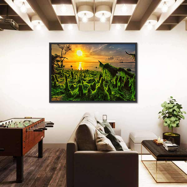 Moss-covered Mangrove Roots at Sunset Canvas Wall Art