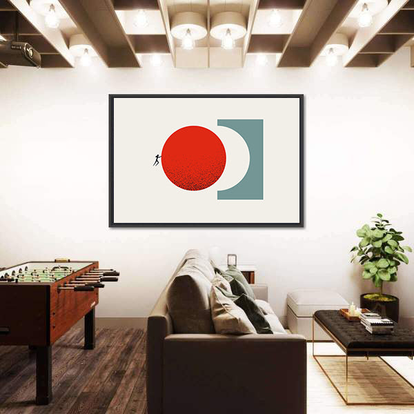 Silhouette Pushing Red Circle Canvas Wall Art