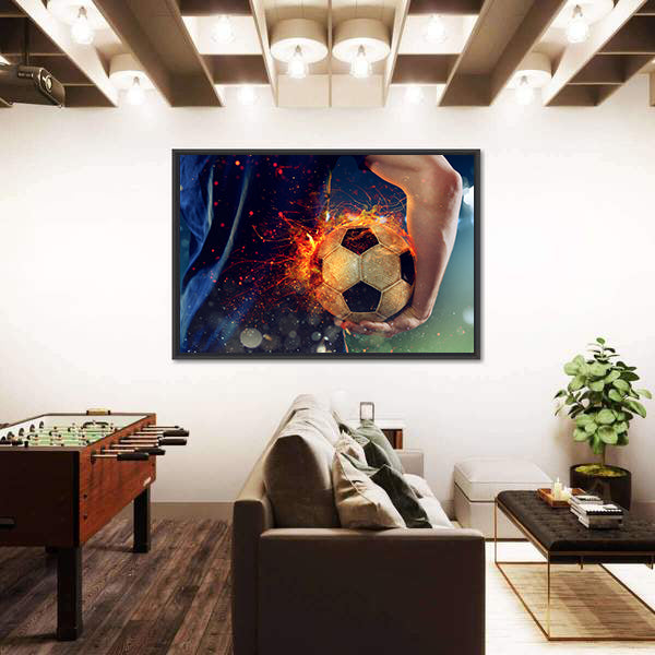 Soccer Ball Engulfed in Flames Canvas Wall Art