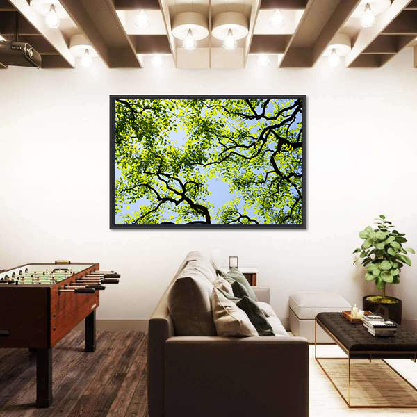 Tree Canopy with Bright Blue Sky Canvas Wall Art