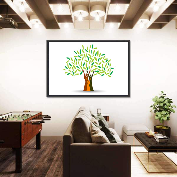 Family Tree with Stylized Silhouettes Canvas Wall Art