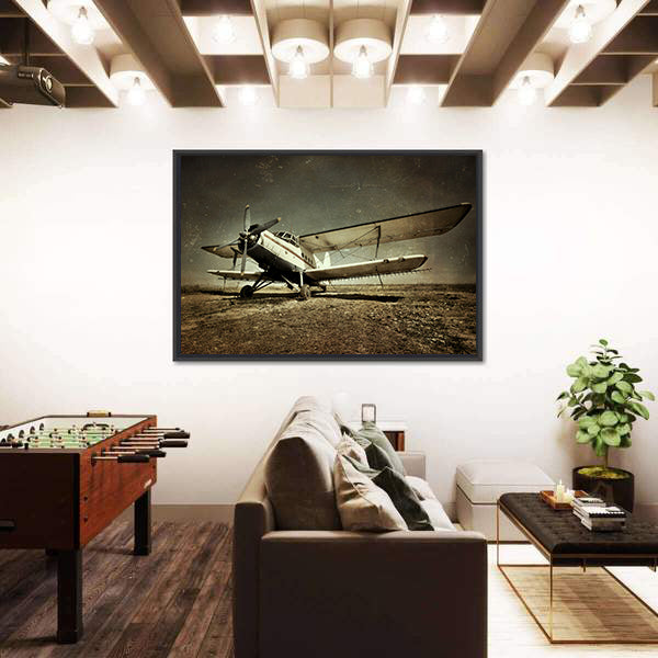 Grunge Vintage Military Biplane Canvas Wall Art