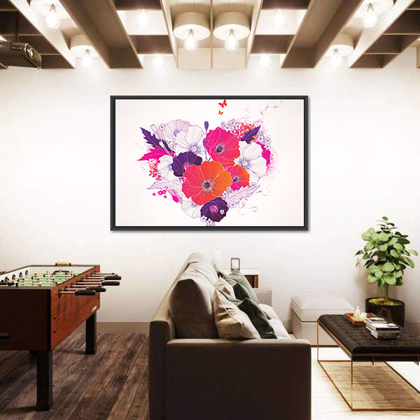 Colorful Floral Heart with Poppies Canvas Wall Art