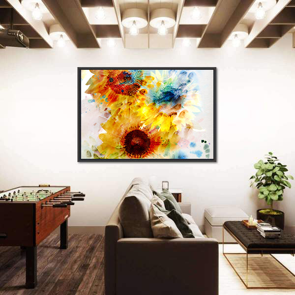 Watercolor Sunflowers Close-up Canvas Wall Art