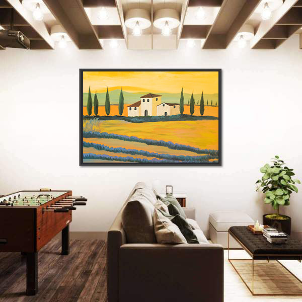 Tuscan Lavender Fields with Cypress Trees Canvas Wall Art