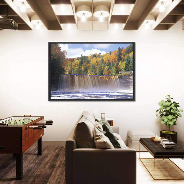 Autumn Waterfall in Michigan Canvas Wall Art
