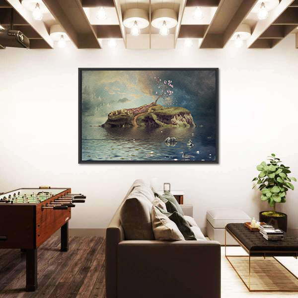 Calm River Island at Dusk Canvas Wall Art