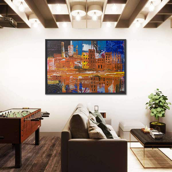Metropolis Dusk Reflected Skyline Canvas Wall Art