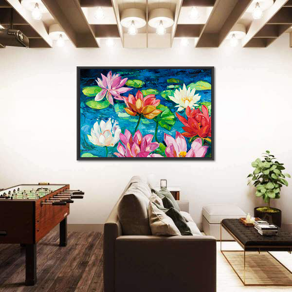 Lotus and Water Lilies Close-up Canvas Wall Art