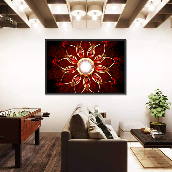 Modern Red and Gold Floral Mandala Canvas Wall Art